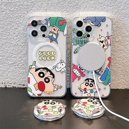 Cute Cartoon Crayons Shin-chan Holder Magnetic Couple Phone Case For iPhone