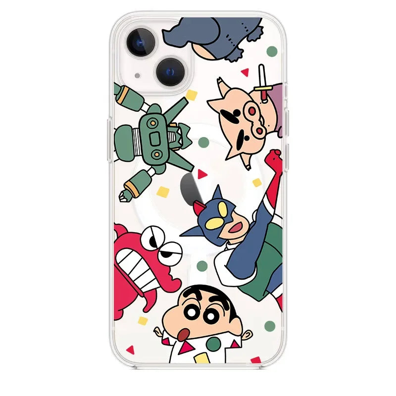 Cute Cartoon Crayons Shin-chan Holder Magnetic Couple Phone Case For iPhone
