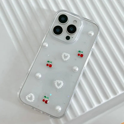 3D Heart Pearl Cherry Phone Case