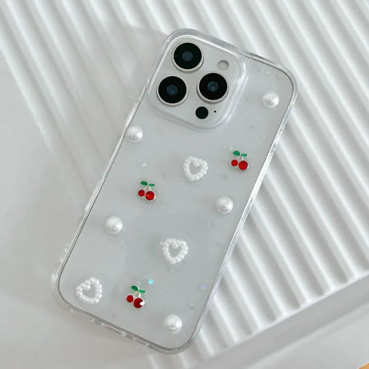 3D Heart Pearl Cherry Phone Case