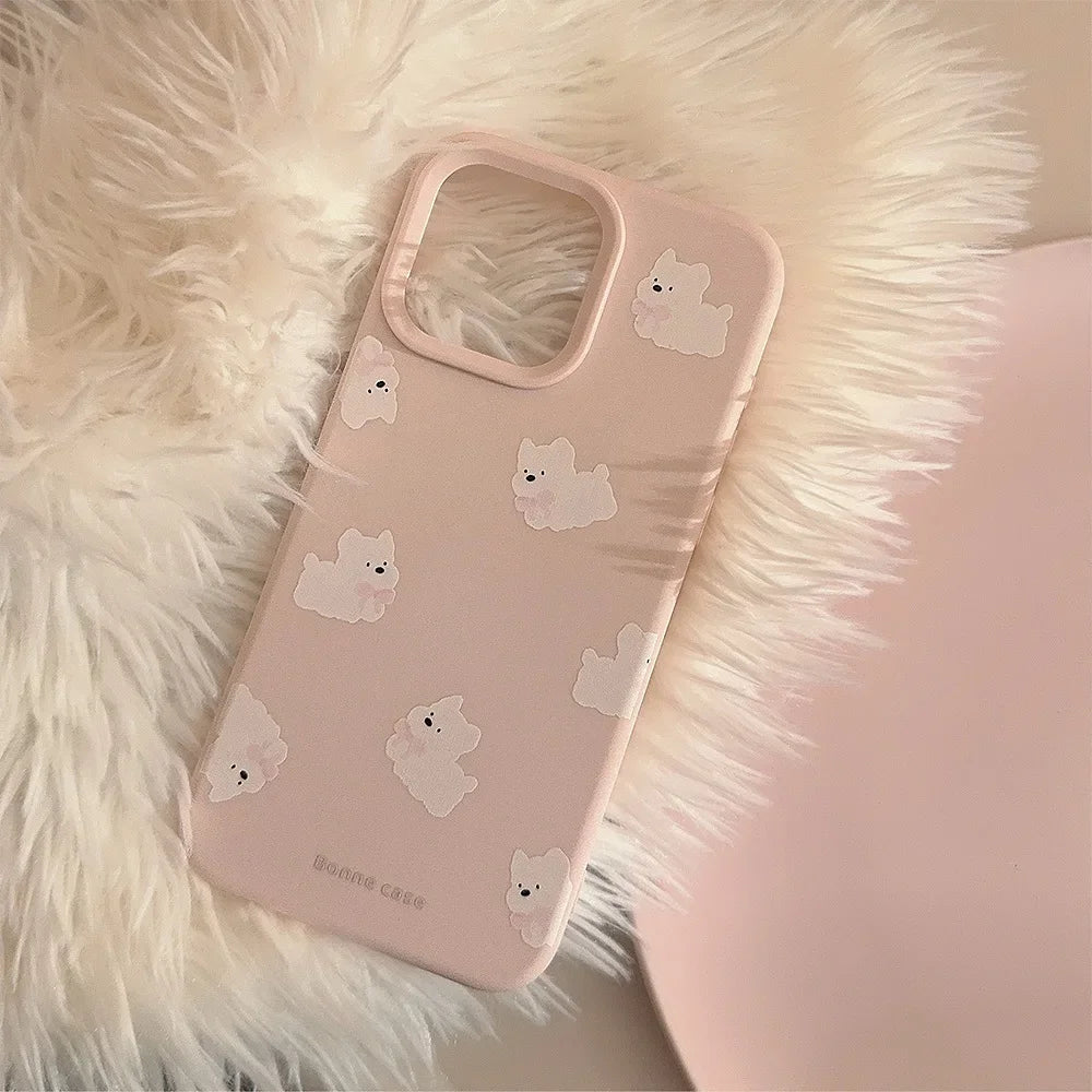 Cute Cartoon Bowknot Puppy Bracket With Chain Bracelet Phone Case For iPhone