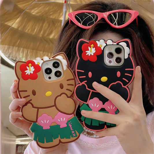 3D Cute Cartoon Hello Kitty Hawaiian Series Phone Case For iPhone