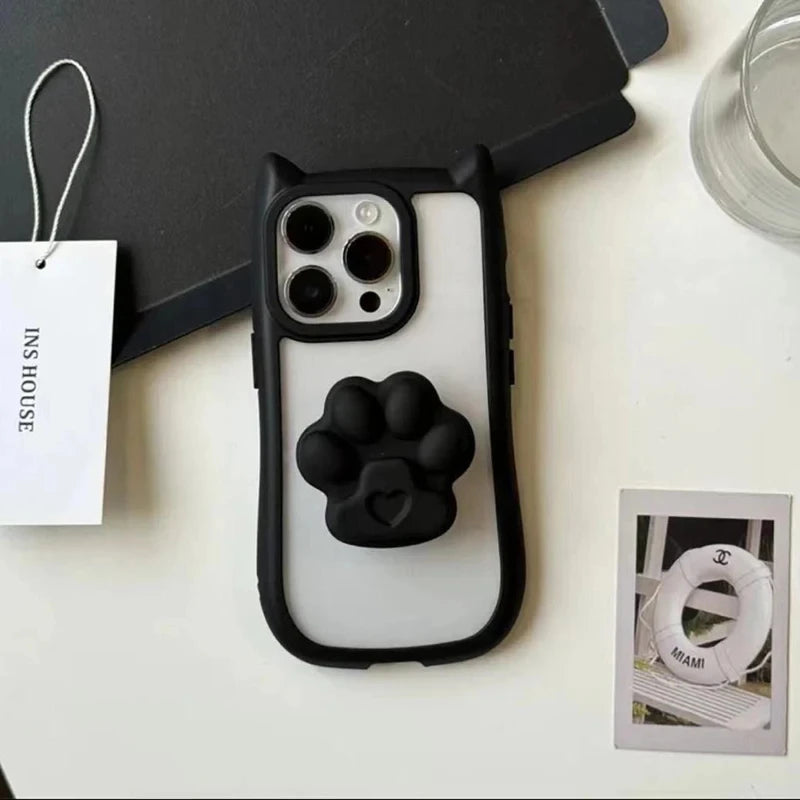 Cute 3D Cat Ear Claw Grip Tok Holder Phone Case