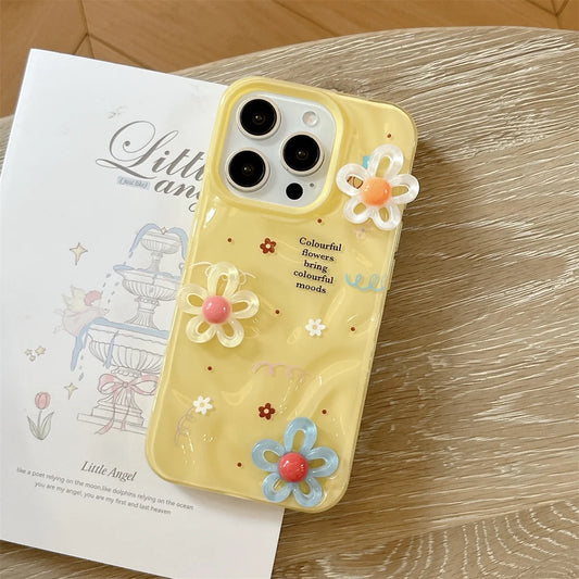 Yellow Background Floral Pleats Phone Case