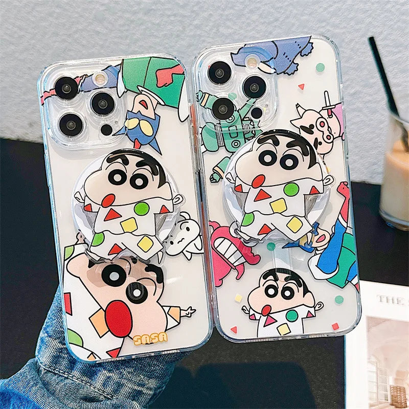Cute Cartoon Crayons Shin-chan Holder Magnetic Couple Phone Case For iPhone