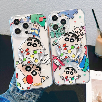 Cute Cartoon Crayons Shin-chan Holder Magnetic Couple Phone Case For iPhone
