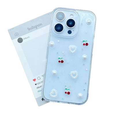 3D Heart Pearl Cherry Phone Case