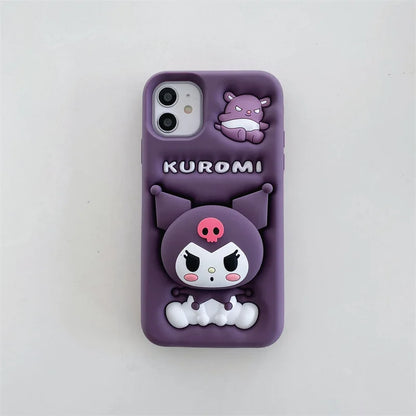 Kawaii 3D Cartoon Kuromi Telescopic Bracket Phone Case For iPhone