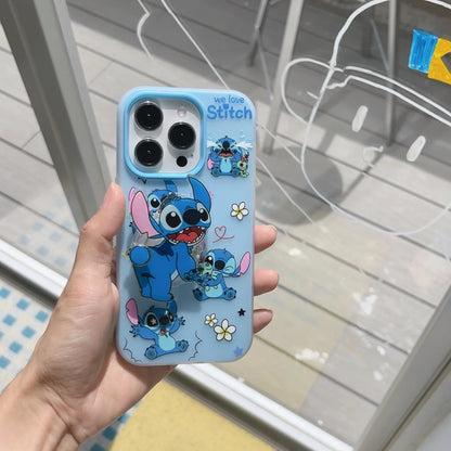 Korean Cute Cartoon Stitch With Acrylic Bracket Phone Case For iPhone