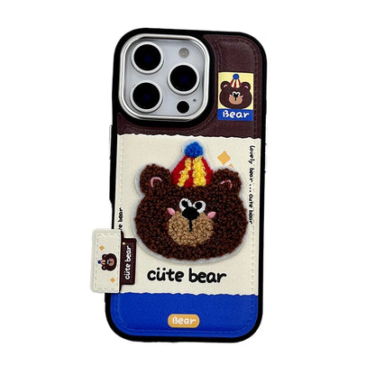 Cute Cartoon Embroidery Bear Dog Leather Phone Case