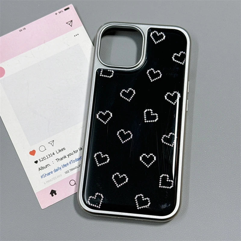 Cartoon Mosaic Love Heart Black Phone Case