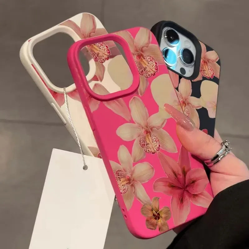 Watercolor Hibiscus Flower Lichee Pattern Phone Case For iPhone