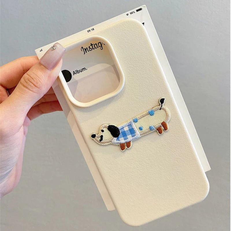 Korean Cute 3D Cartoon Embroidery Dog Phone Case For iPhone