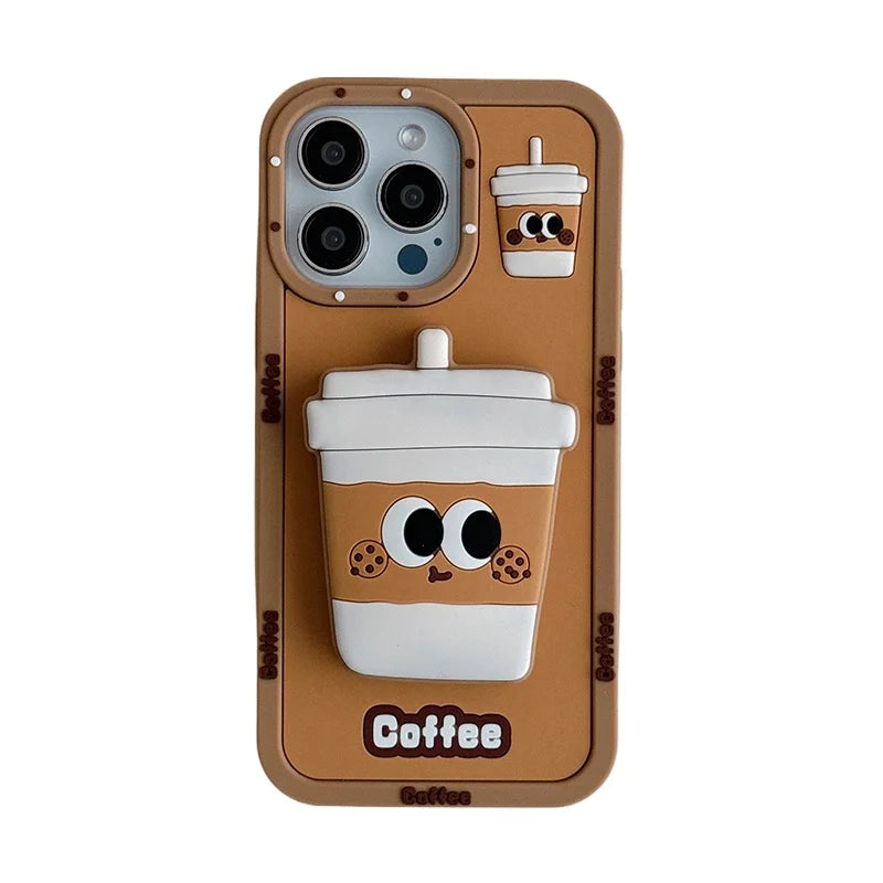 Funny 3D Coffee Cup Folding Holder Stand Phone Case