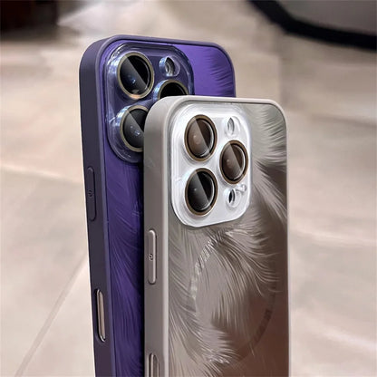 Dazzling For Magsafe Glitter Feather Pattern Magnetic Phone Case For iPhone