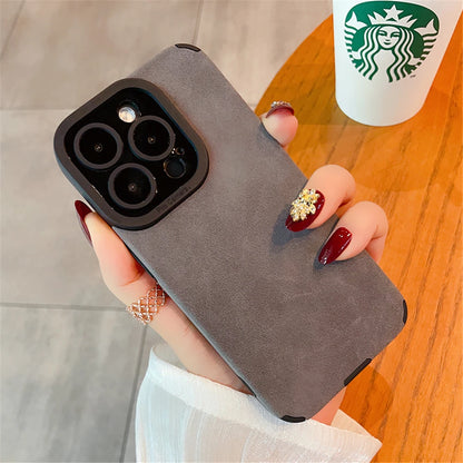 Luxury Suede Lambskin Leather Full Phone Case For iPhone