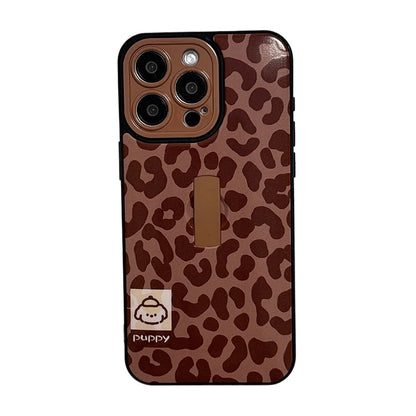 Cute Puppy Dog Stylish Leopard Print Ring Holder Stand Phone Case