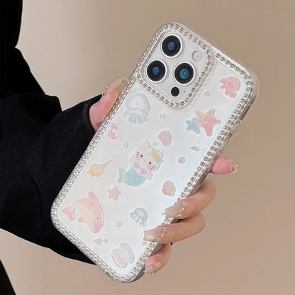 Summer Marine Mermaid Hello Kitty Glitter Bracket Phone Case For iPhone