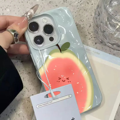 Ins Simple Fruit Guava Cute Folds Texture Phone Case For iPhone