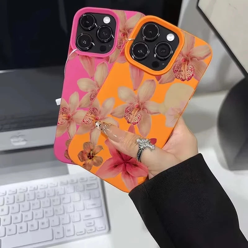Watercolor Hibiscus Flower Lichee Pattern Phone Case For iPhone