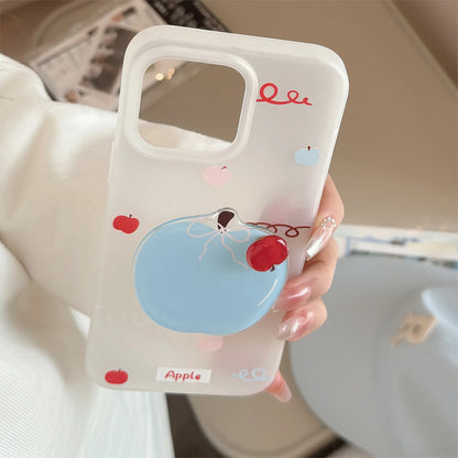 Korean Blue Red Apple Rotate Stand Holder Phone Case For iPhone