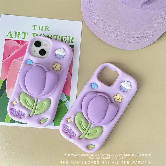 Purple Tulip Telecopic Bracket Phone Case