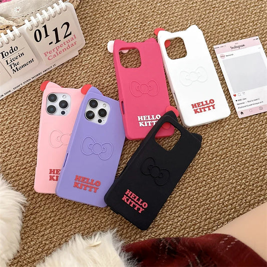 3D Cartoon Hello Kitty Bow Case For iPhone
