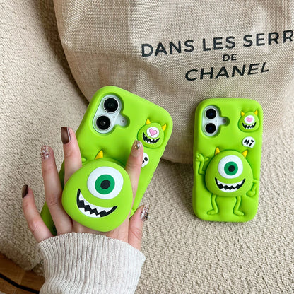 Funny Cartoon Monsters Cover With Stand Holder Soft Silicone Case for iPhone