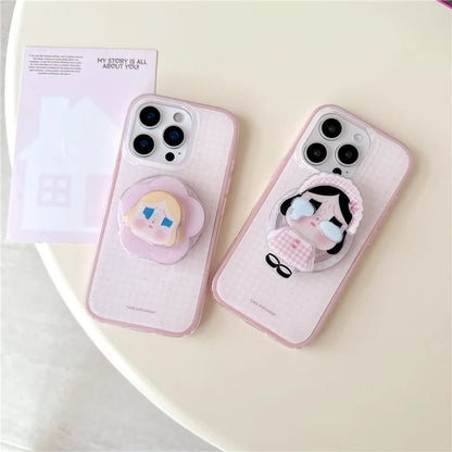 Korean Pink Cute Plaid Pattern Magnetic Phone Case For iPhone
