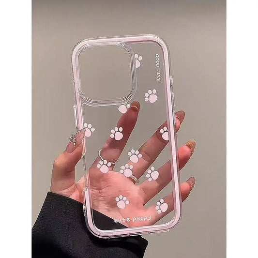 Pink Dog Paw Prints Clear Phone Case