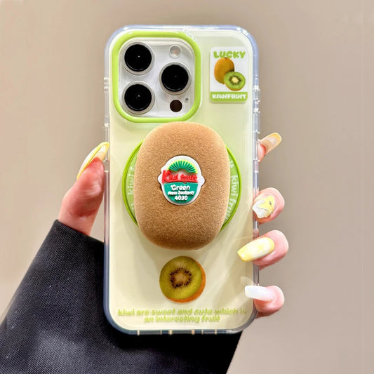 3D Cute kiwi Clear Magnetic Grip Tok Stand Holder Phone Case For iPhone