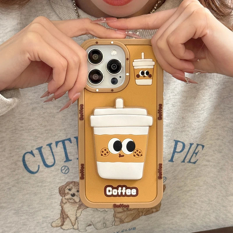 Funny 3D Coffee Cup Folding Holder Stand Phone Case