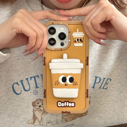 Funny 3D Coffee Cup Folding Holder Stand Phone Case