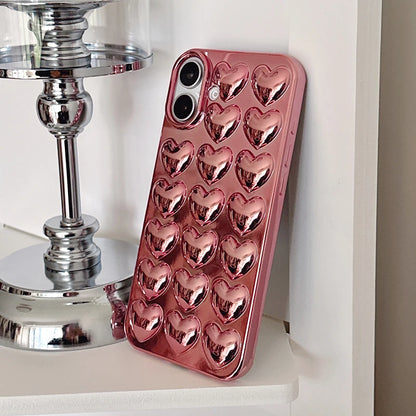 Plating Rose Gold 3D Love Heart Glossy Back Phone Case