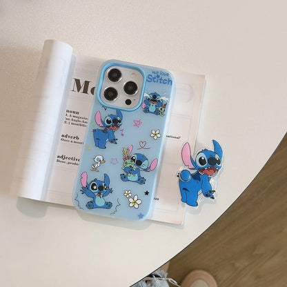Korean Cute Cartoon Stitch With Acrylic Bracket Phone Case For iPhone