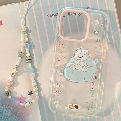 Ins Dessert Clear Cartoon Sofa Puppy Bracket With Chain Phone Case For iPhone