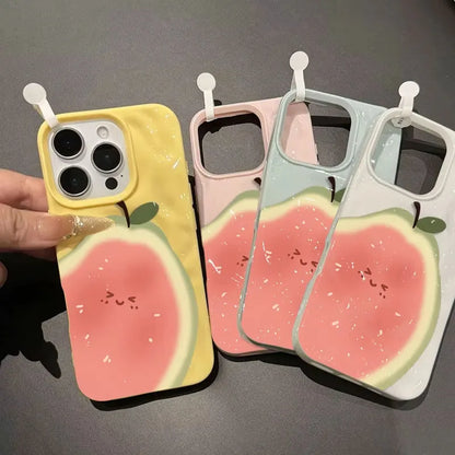 Ins Simple Fruit Guava Cute Folds Texture Phone Case For iPhone