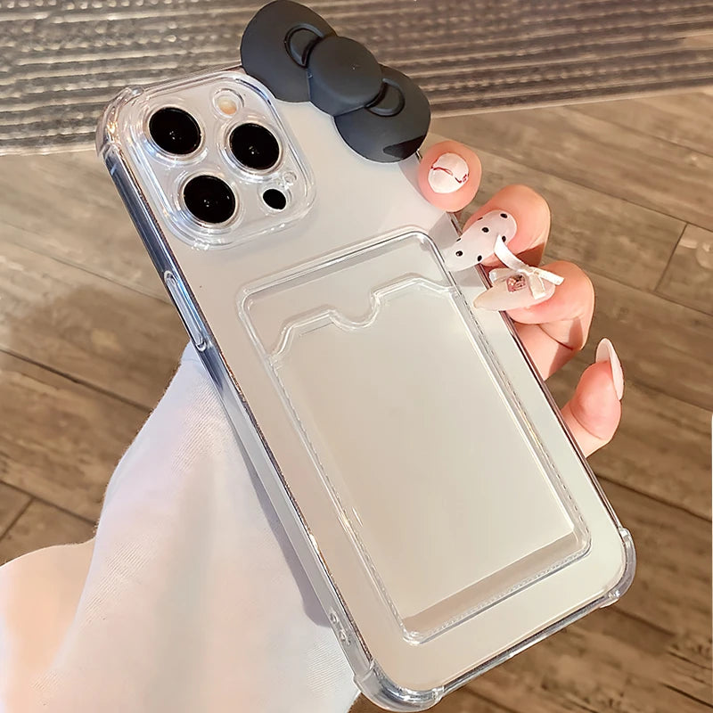 Case 3D Candy Black Bow Clear Phone Cases For iPhone