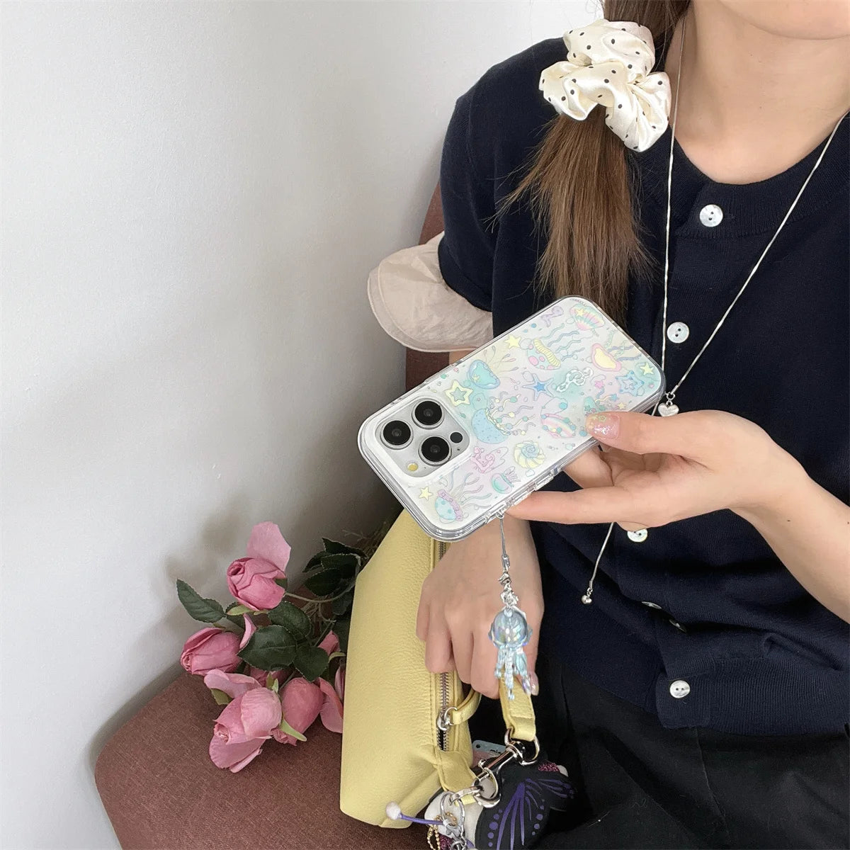 Double Layers Floral Prints Transparent Chic Phone Case