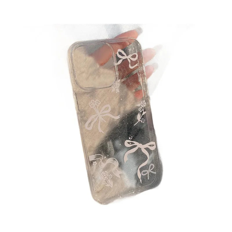Luxury Bow Flower Glitter Transparent Phone Case