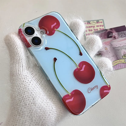 New Fashion Cute Fruit Light Blue Cherry Phone Case