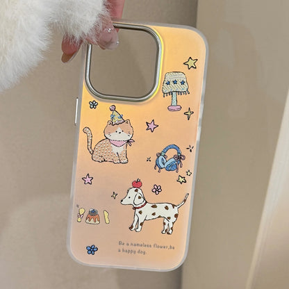 Korean Cartoon Puppy Kitten Laser Plating Phone Case For iPhone