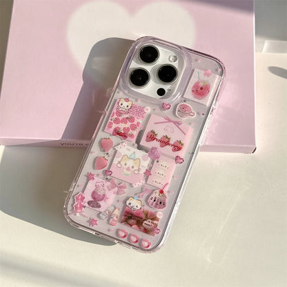 Cute Cartoon Strawberry Marshmallow Cat Phone Case