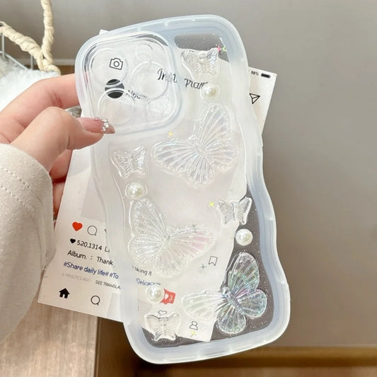 3D Butterfly Crystal Bling Glitter Clear Case For iPhone