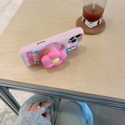 Cute 3D Floral Bracket Soft Silicone Case Flower Stand Holder Cover for iPhone