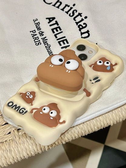 Funny Red Flower Cow Dung Foldable Holder Stand Silicone Cover For iPhone