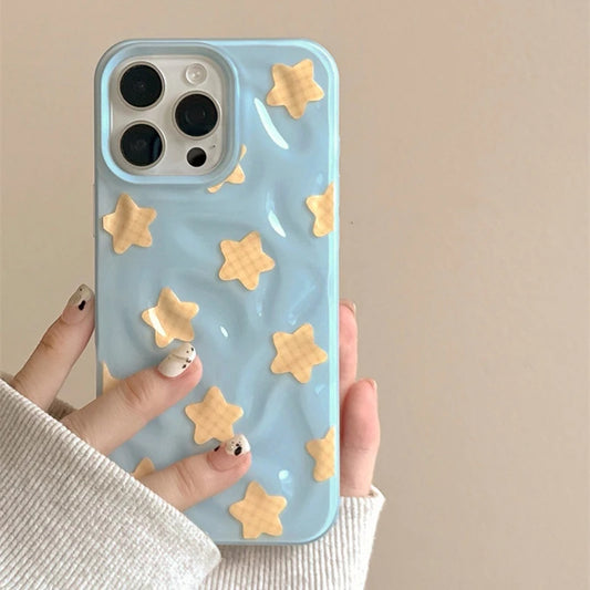 Yellow Stars Blue Wrinkle Fold Phone Case