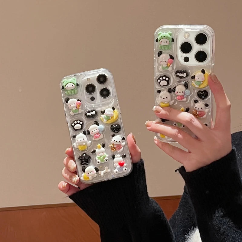 3D Stereoscopic Cute Cartoon Pochacco Transparent Phone Case