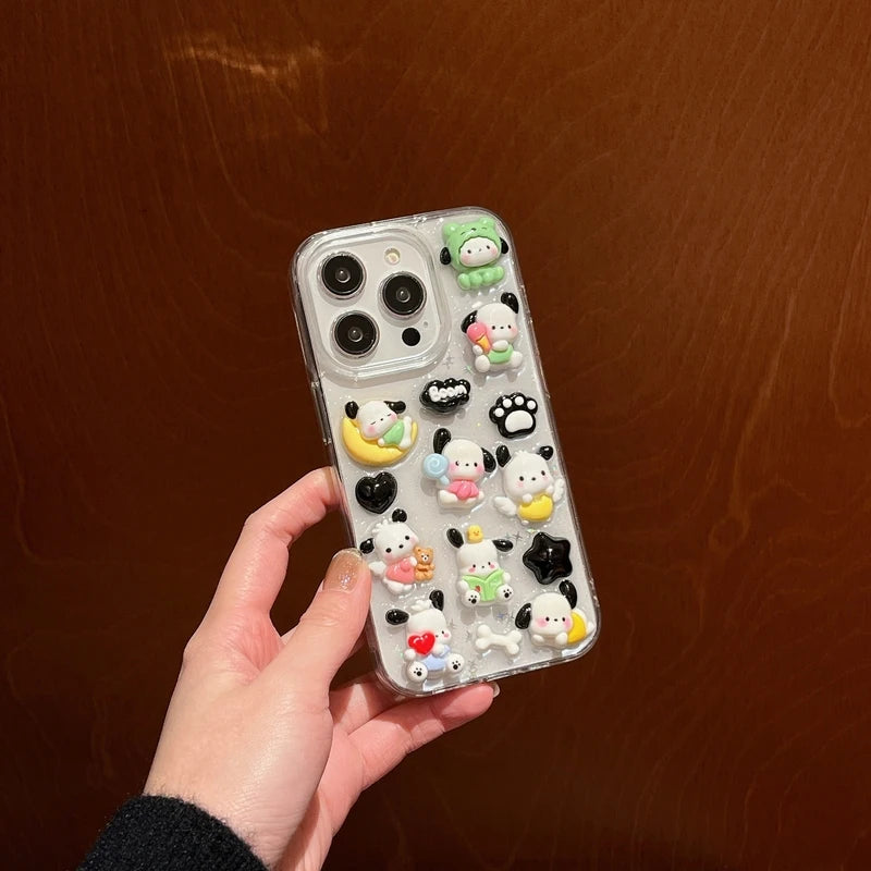 3D Stereoscopic Cute Cartoon Pochacco Transparent Phone Case