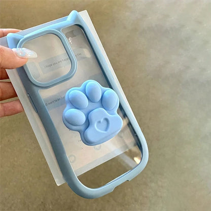 Cute 3D Cat Ear Claw Grip Tok Holder Phone Case